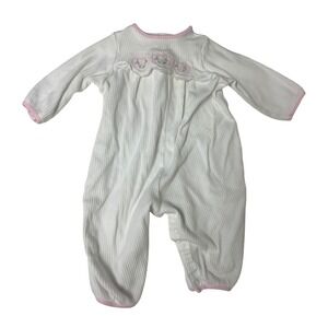 Vintage Baby Dior Romper Girls 6-9M White Pink Heart Embroidered Ribbed USA Made